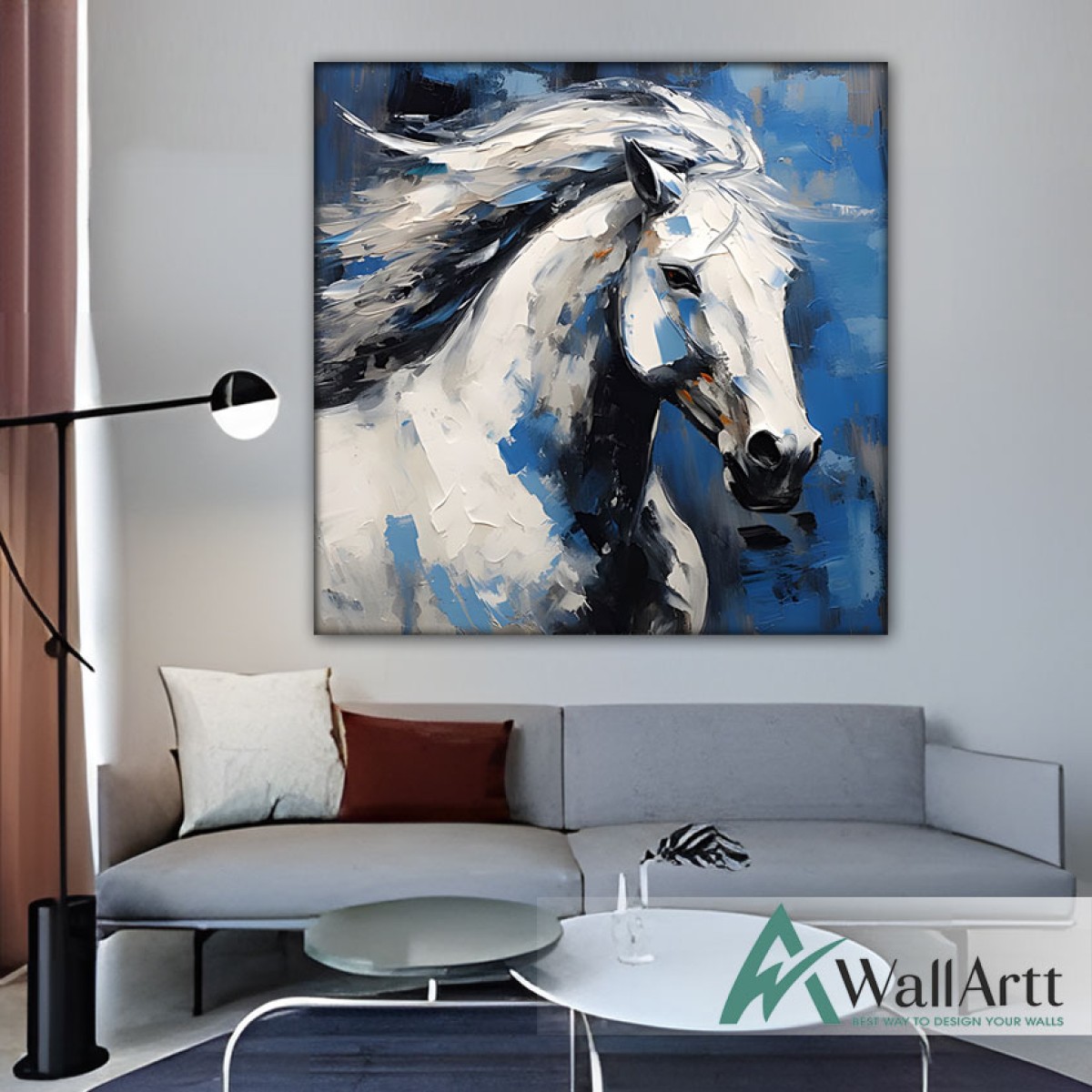 Navy Blue Horse 3D Heavy Textured Partial oil Painting